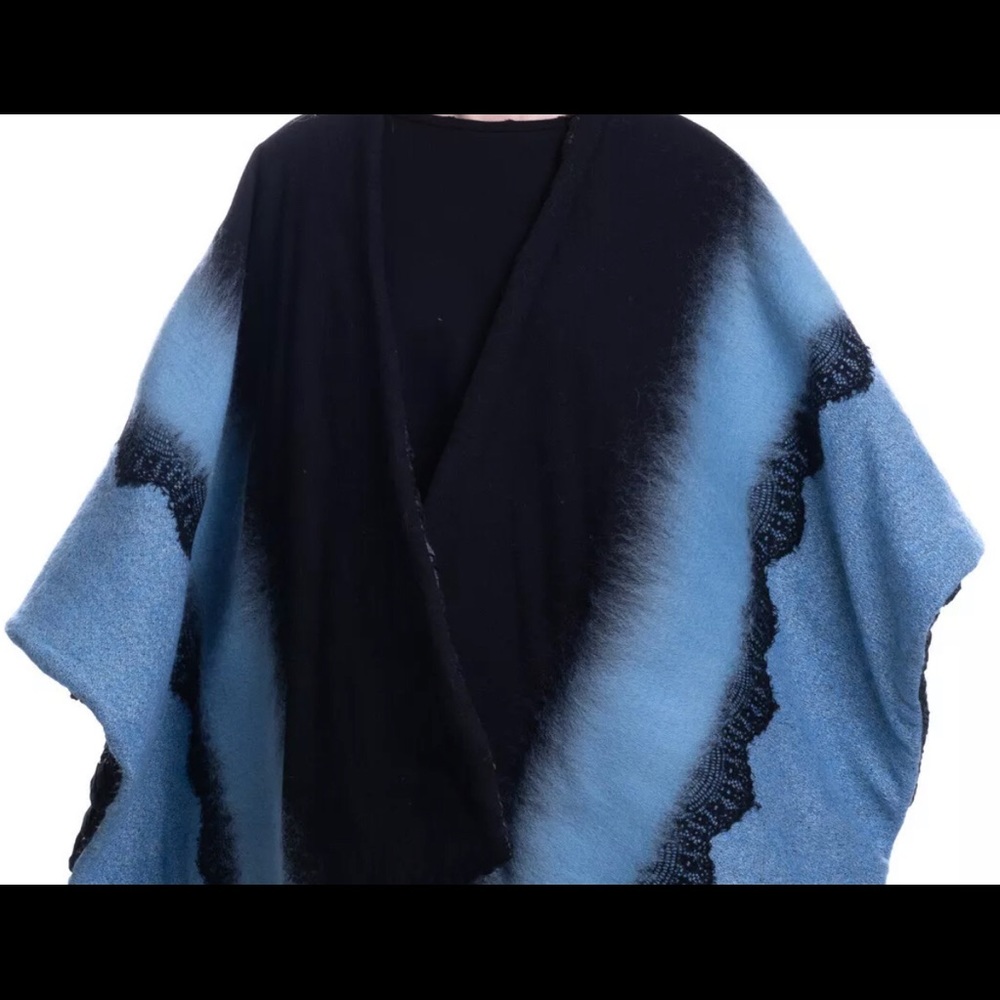 Brand New ERMANNO GALLAMINI Poncho Jacket One Size Wool Blend Gradient Lace Trim